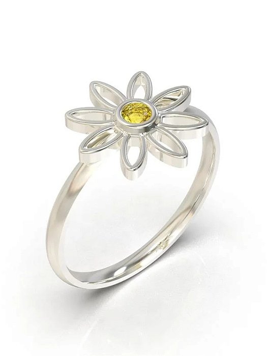 Anel Solitário Girassol - Prata 950