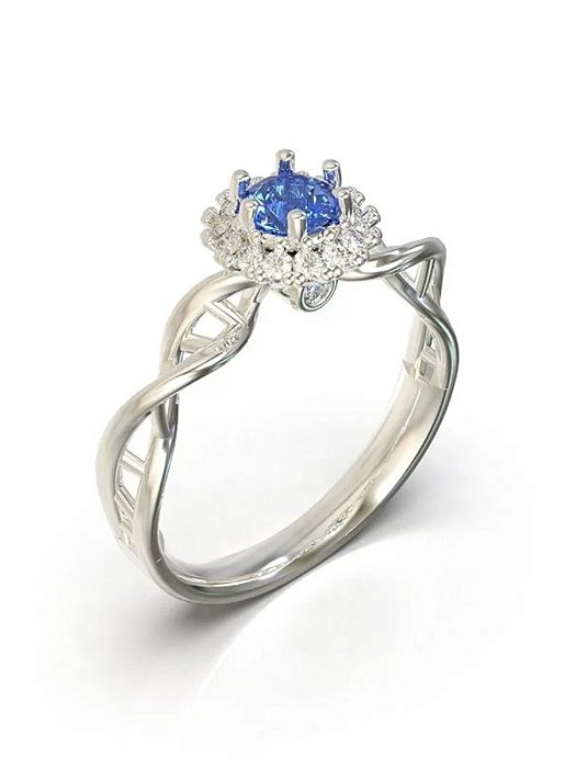 Anel Solitário Cobalto - Prata 950