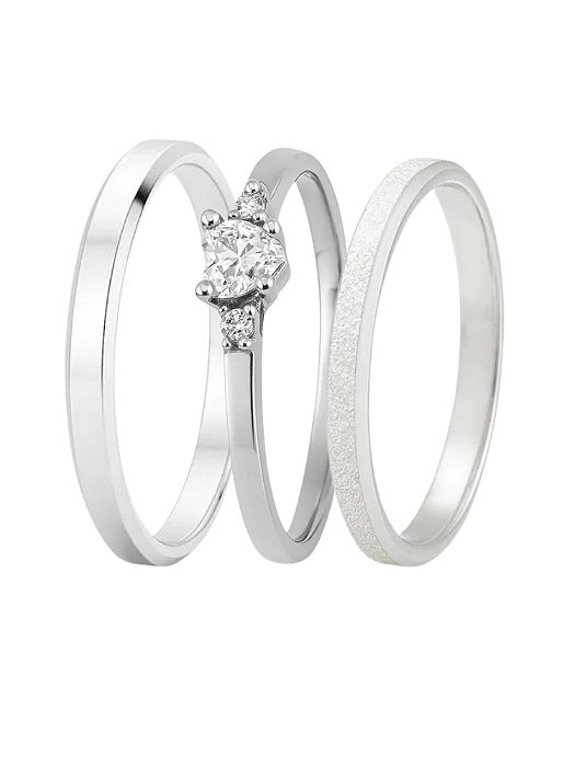 Par de Aliança Snow White 2mm + Solitário coração mini - Prata 950