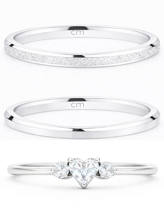 Par de Aliança Snow White 2mm + Solitário coração mini - Prata 950