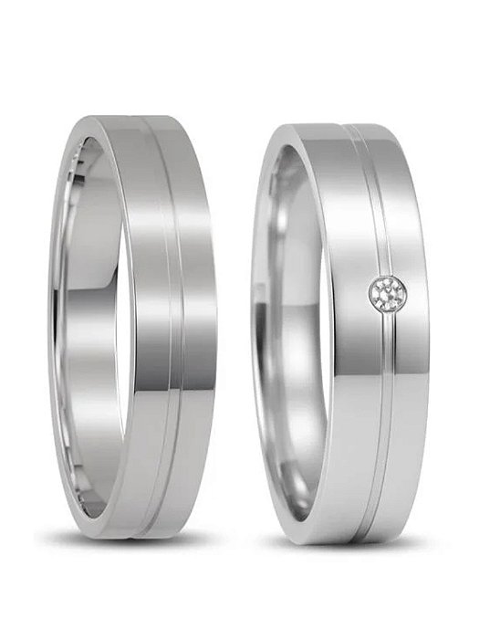Par de Aliança Romênia 4mm com pedra - Prata 950