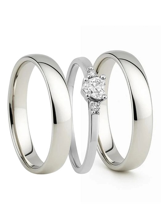 Par de Aliança julieta 4mm + Solitário coração mini - Prata 950