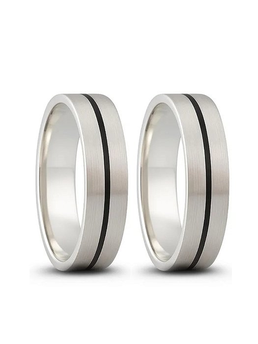 Par de aliança friso black - Prata 950