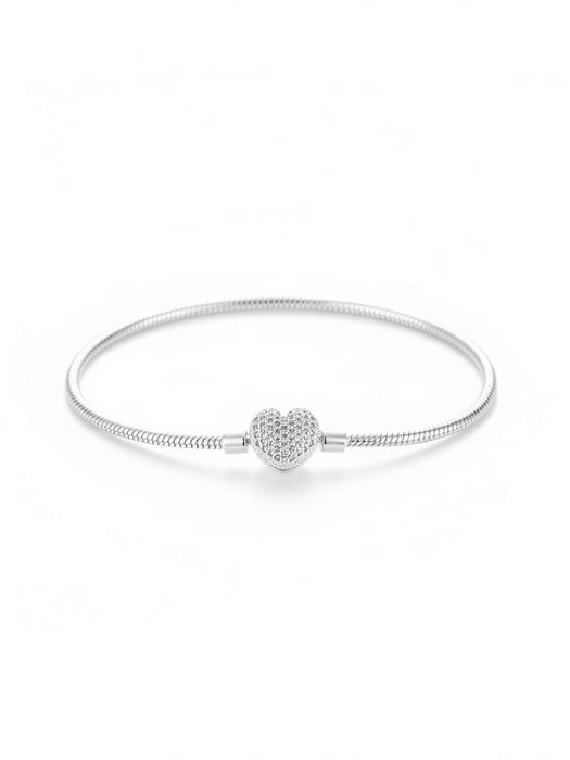 Pulseira Berloque Coração Cravejado - Folheado a prata