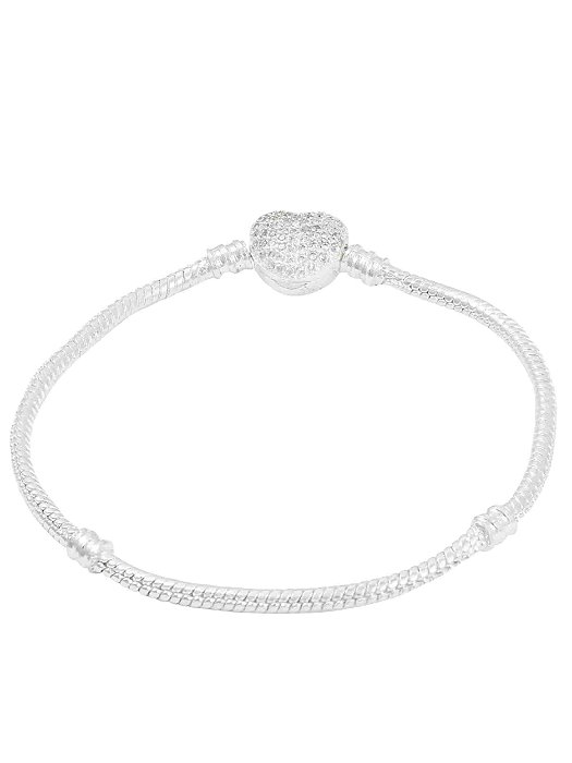 Pulseira Berloque Coração Cravejado - Folheado a prata