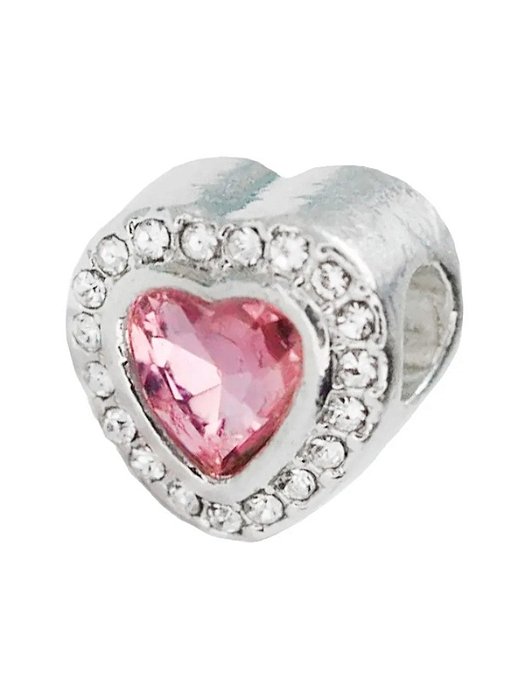 Berloque serparador coração rosa cravejado - Folheado a prata