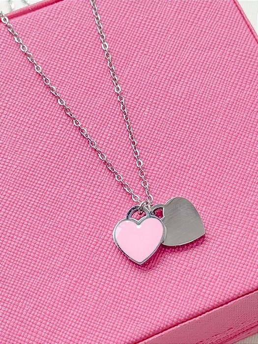Colar coraçao duplo tiffany - Aço Inox