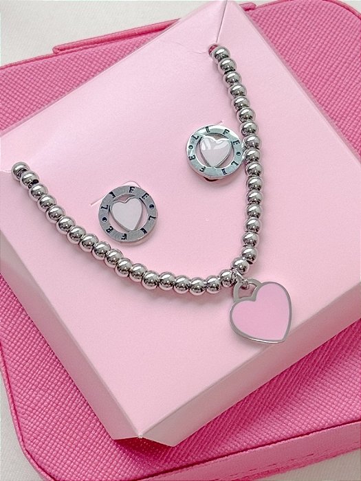 Conjunto Pulseira + brinco Tiffany - Aço Inox