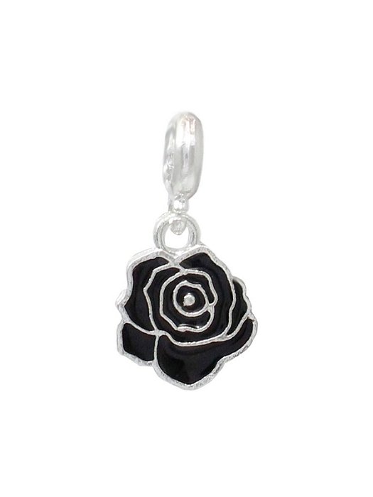Berloque Rosa black - Folheado a prata
