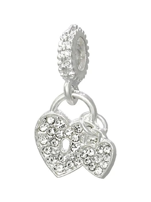 Berloque coração cravejado duplo - Folheado a prata