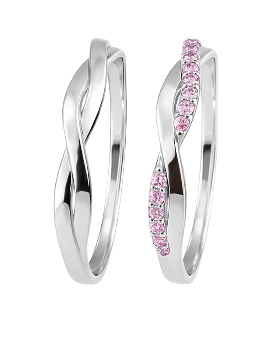 Par de Aliança Mônaco com pedra rosa - Prata 950