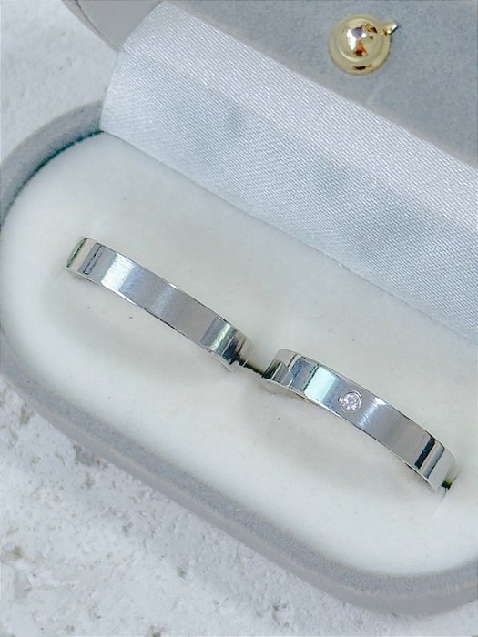 Par de Aliança Holanda 4mm com pedra - Aço Inox