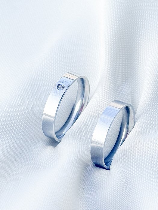 Par de Aliança Holanda 4mm com pedra - Aço Inox