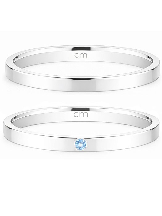 Par de Aliança Holanda 2mm com pedra central- Prata 950