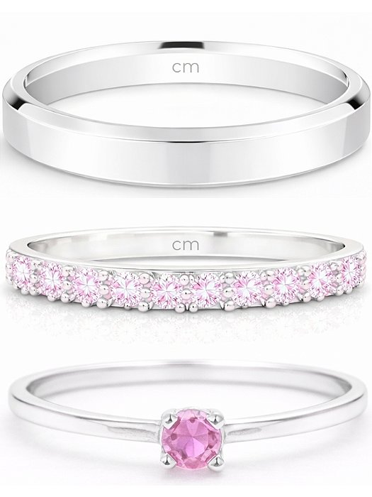 Par de aliança Pace rosa + Solitário encanto rosa - Prata 950