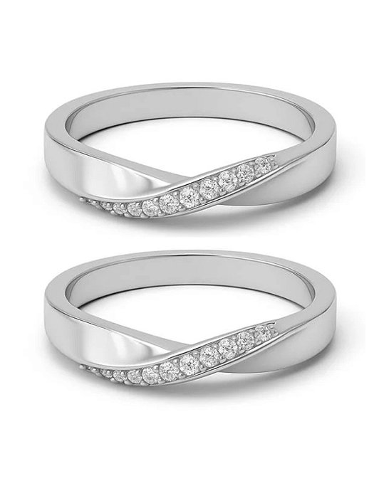 Par de Aliança Torcida com pedra elas - Prata 950