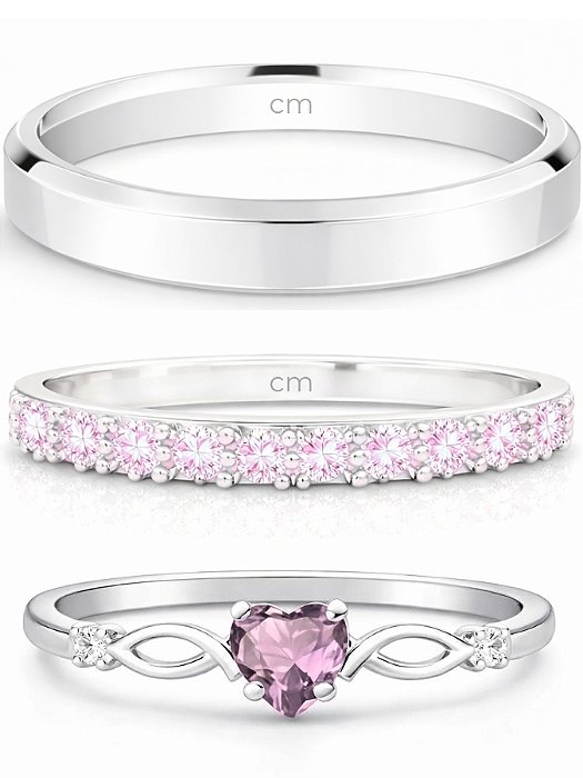 Par de aliança Pace rosa + Solitário Love rosa - Prata 950