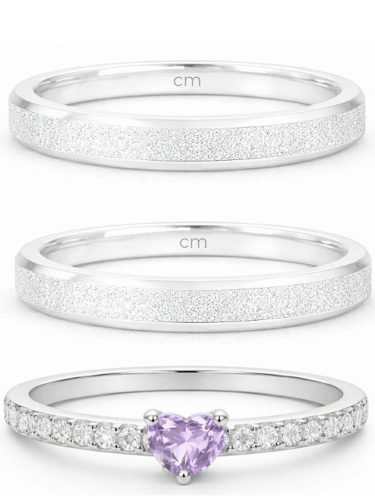 Par de Aliança Snow + Solitário Love cravejado - Prata 950