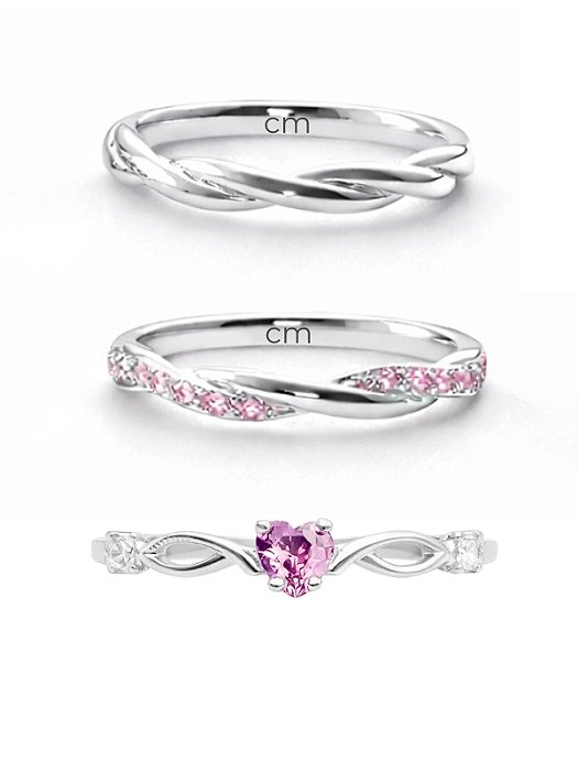 Par de Aliança Mônaco com pedra rosa + Solitário Love rosa - Prata 950