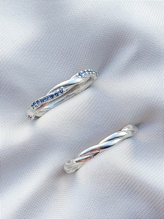 Par de Aliança Mônaco com pedra azul - Prata 950