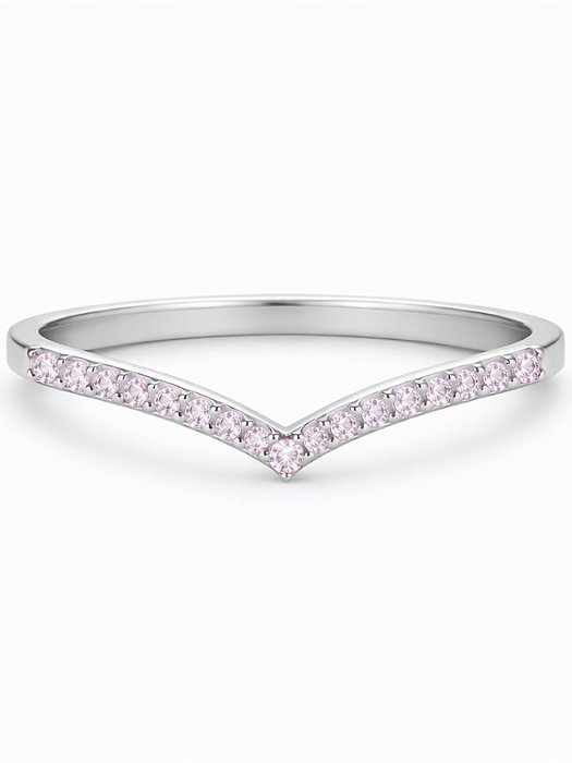 Anel aparador V Cravejado rosa claro - Prata 950