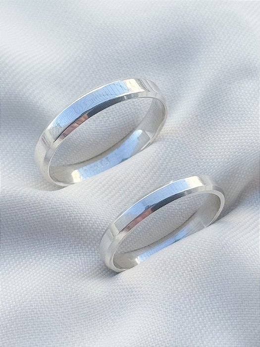 Par de Aliança Chanfrada - Prata 950