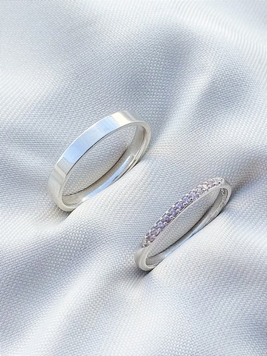 Par de aliança Polônia com pedra holanda 3mm - Prata 950