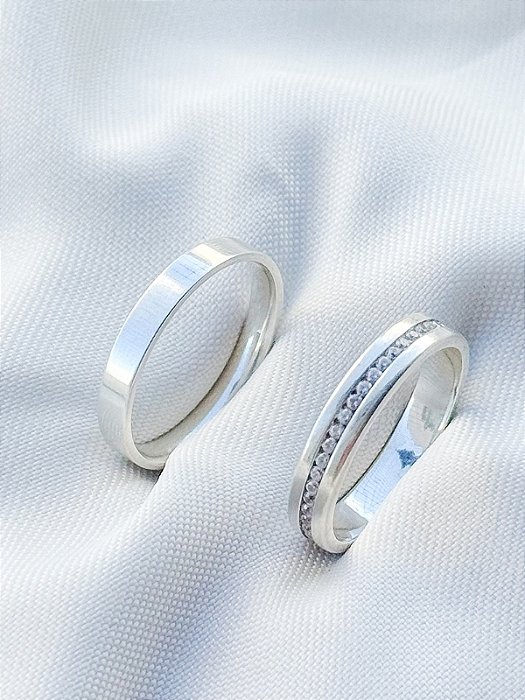 Par de Aliança Jess com pedra - Prata 950