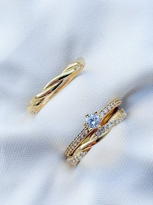 Par de Aliança Mônaco com pedra + Solitário romantic - Moeda Antiga