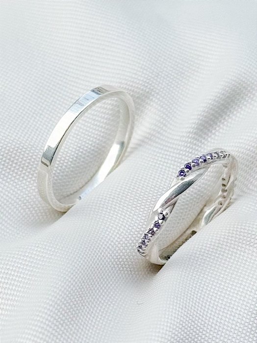 Par de Aliança Mônaco com pedra roxa e Holanda - Prata 950