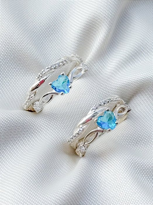 Par de Aliança Mônaco ELAS + Solitários love azul - Prata 950