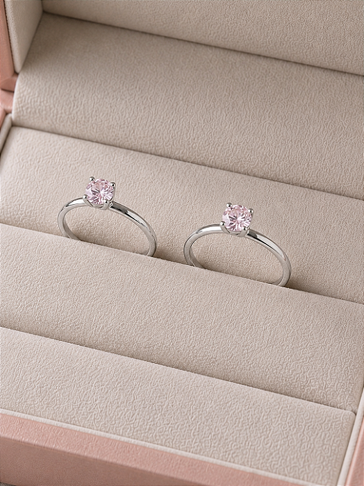Par de Aliança Solitários Encanto rosa - Prata 950