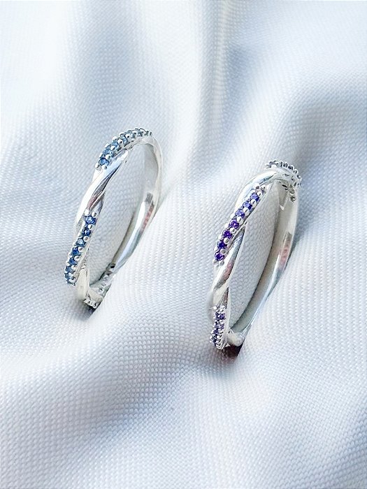 Par de Aliança Mônaco ELAS roxo e azul - Prata 950