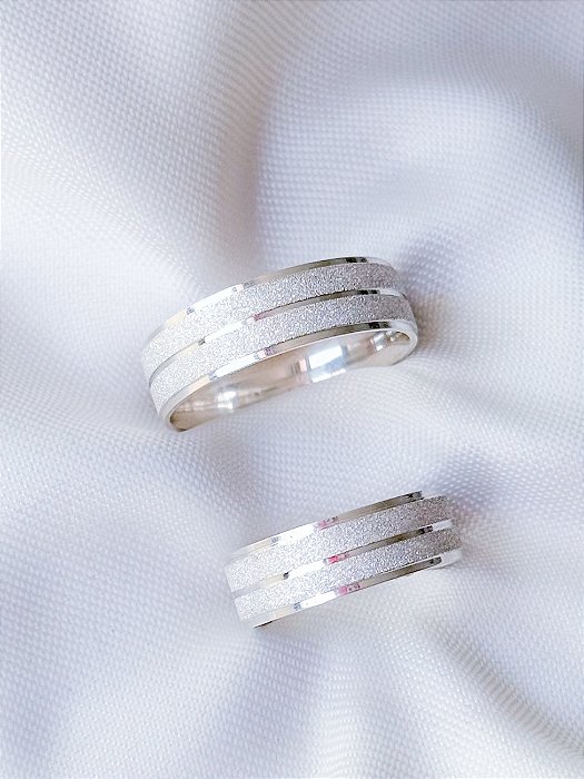 Par de Aliança Diamantada 6mm - Prata 950