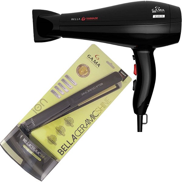 KIT GAMA - SECADOR BELLA TOURMALINE 2100W 127V + PRANCHA BELLA CERAMIC SHINE BLISTER 230ºC