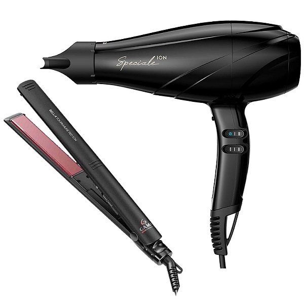 KIT GAMA - SECADOR SE SPECIALE ULTRA ION 2300W 127V + PRANCHA BELLA TOURMALINE RED ION 220°C