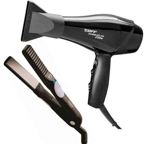 KIT TAIFF - SECADOR PROFISSIONAL NEW TOURMALINE ION 2100W 127V - PRANCHA LOOK 200ºC