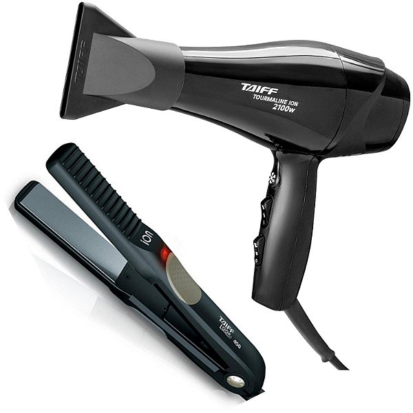 KIT TAIFF - SECADOR PROFISSIONAL NEW TOURMALINE ION 2100W 127V - PRANCHA LOOK 450 230ºC
