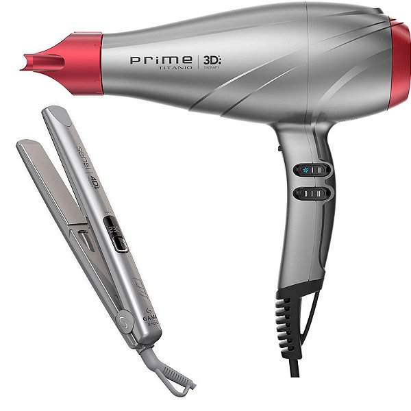 KIT GAMA - SECADOR PRIME TITANIO 3D ULTRA ION 2300W 127V + PRANCHA SENSI 4D THERAPY IHT MOON 230ºC
