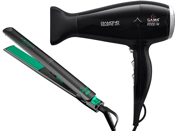 KIT GAMA - SECADOR DIAMOND CERAMIC ION 2000W 127V + PRANCHA ELEGANCE BABOSA CERAMIC 220°C