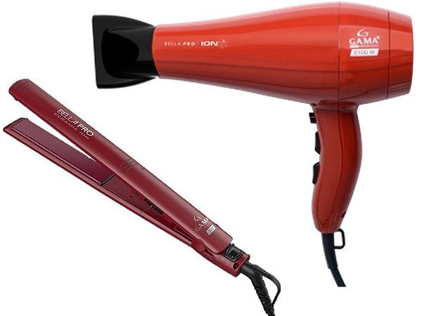KIT GAMA - SECADOR BELLA PRO ION 2100W 127V + PRANCHA ELEGANCE BELLA PRO CERAMIC ION 220°C