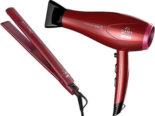KIT GAMA - SECADOR PROFISSIONAL LUMINA ION 2200W 220V + PRANCHA ELEGANCE BELLA PRO CERAMIC ION 220ºC