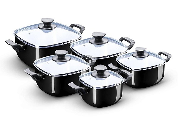 CONJUNTO CAÇAROLAS QUADRADO PATOLUX 5 PÇS TVT - PRETO LISO