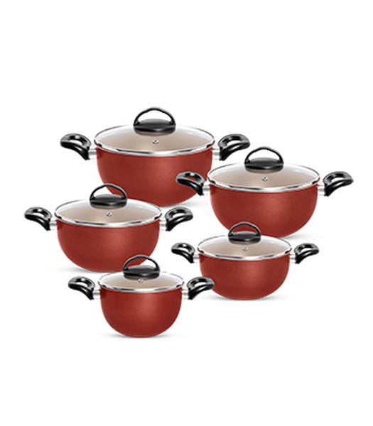 CONJUNTO CAÇAROLAS TULIPA PATOLUX ALIANÇA 5 PÇS TVT AA - VERMELHO/CREME