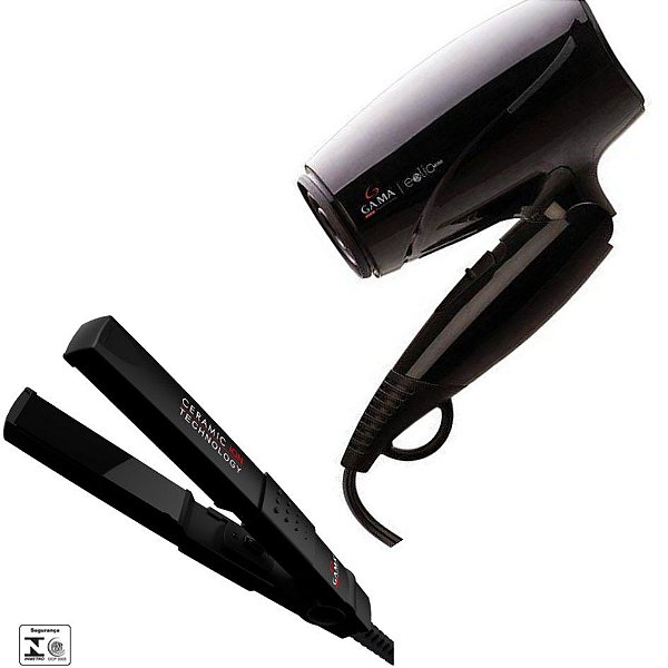 KIT GAMA BIVOLT - SECADOR DE CABELO EOLIC TRAVEL 1600W + PRANCHA MINI CERAMIC ION 200ºC