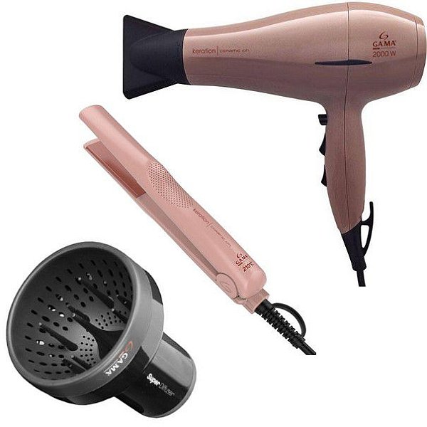 KIT GAMA - SECADOR KERATION 2000W 127V + CHAPINHA BIV. KERATION 210°C + DIFUSOR DE AR UNIVERSAL