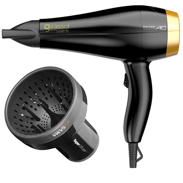 KIT GAMA - SECADOR PROFISSIONAL PRIMO GIRASSOL CERAMIC ION 2000W 127V + DIFUSOR DE AR UNIVERSAL
