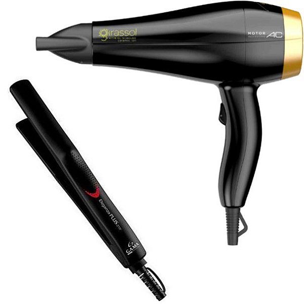 KIT GAMA - SECADOR PROFISSIONAL PRIMO GIRASSOL CERAMIC ION 2000W 220V + PRANCHA ELEGANZA PLUS 210ºC