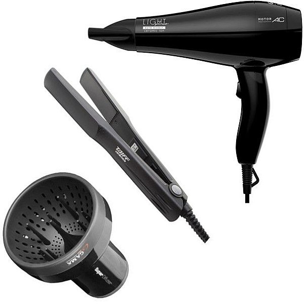 KIT BIVOLT - SECADOR GAMA LIGHT PLUS CERAMIC ION 2000W + PRANCHA TAIFF CERAMIC 180ºC + DIFUSOR DE AR