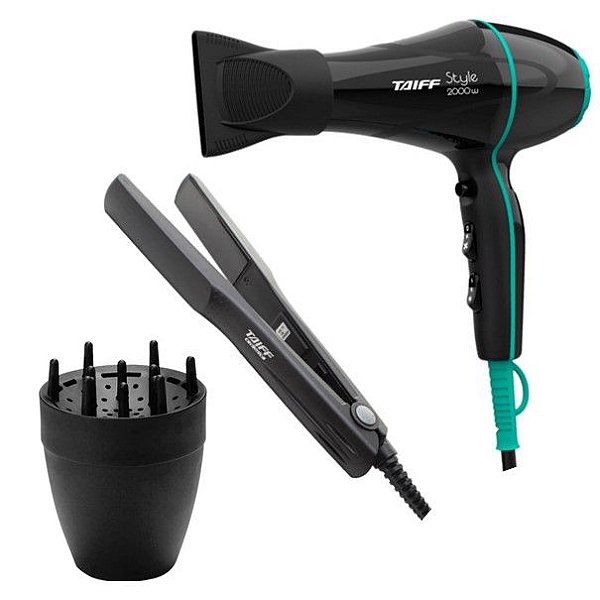 KIT TAIFF - SECADOR STYLE PRETO 2000W 127V + PRANCHA CERAMIC 180ºC + DIFUSOR DE AR SMART NOVO